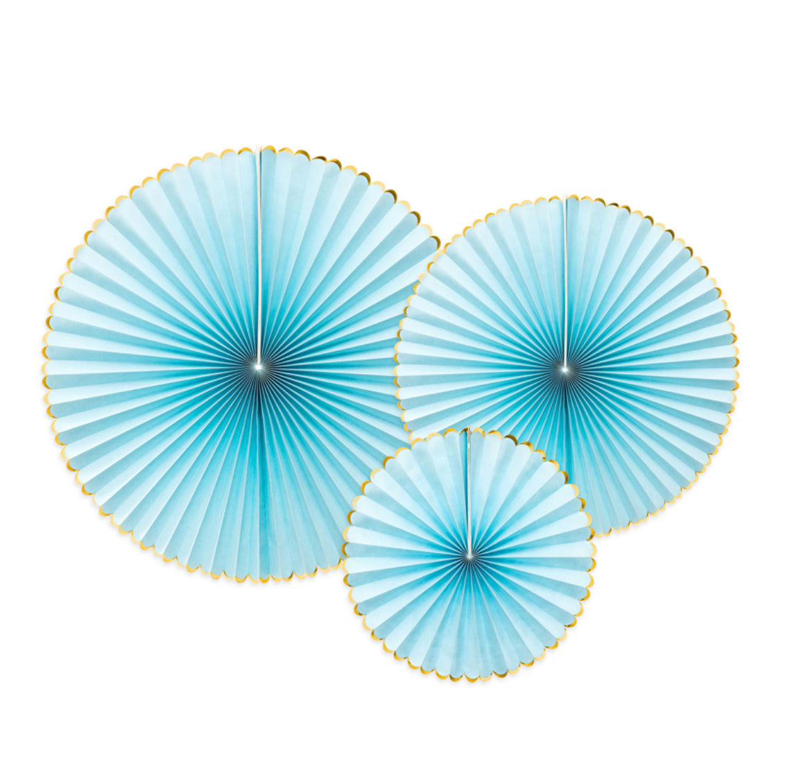 Kit abanicos azul borde dorado