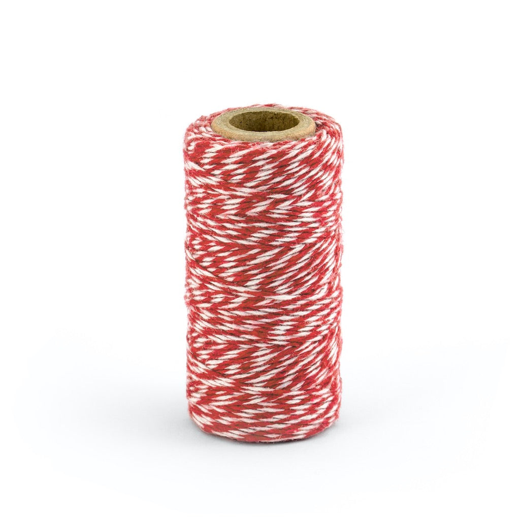 bobina de 50 metros de hilo bakers twine bicolor rojo